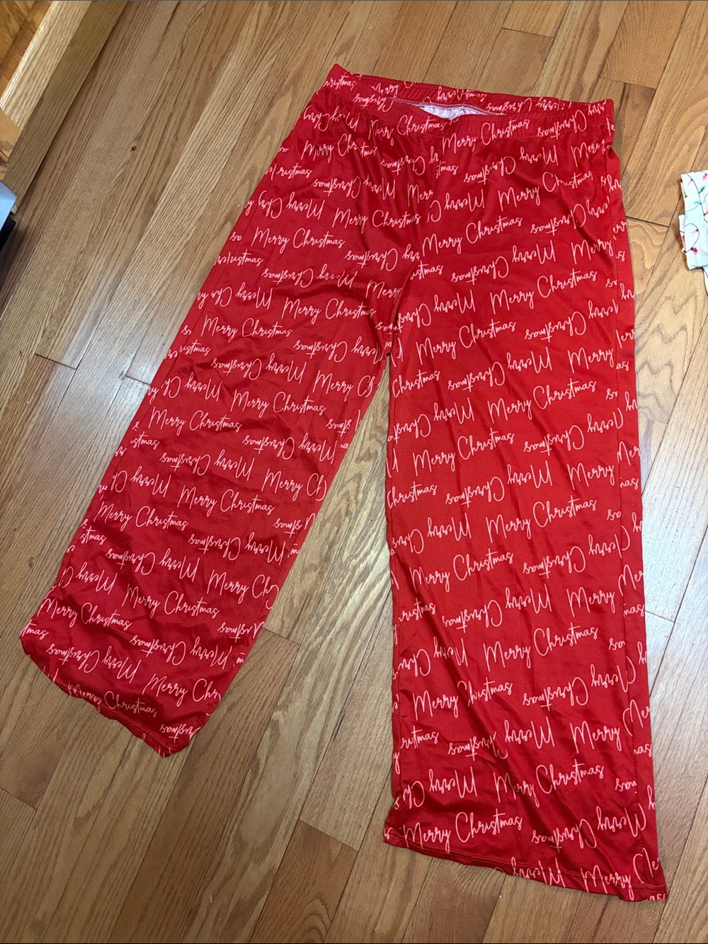 Red womens Pajama Pants - Merry Christmas Print